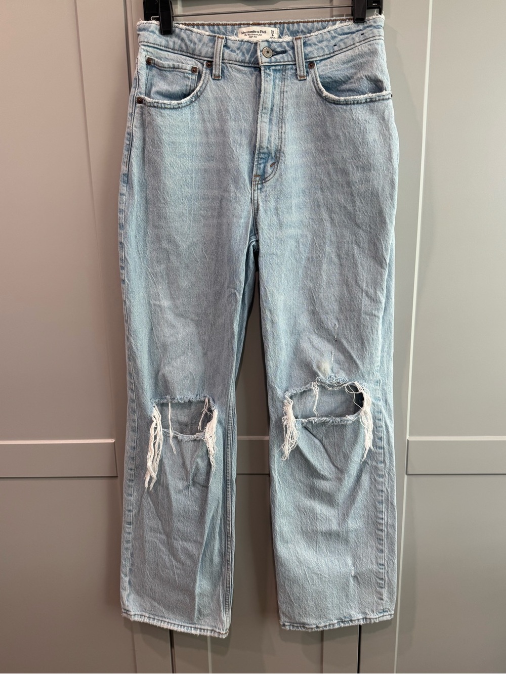 Abercrombie & Fitch Light Blue Straight-Leg Distressed Jeans